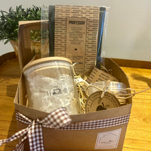 Box Carinho Dia dos Professores Caneca Pause com Tampa de Bambu