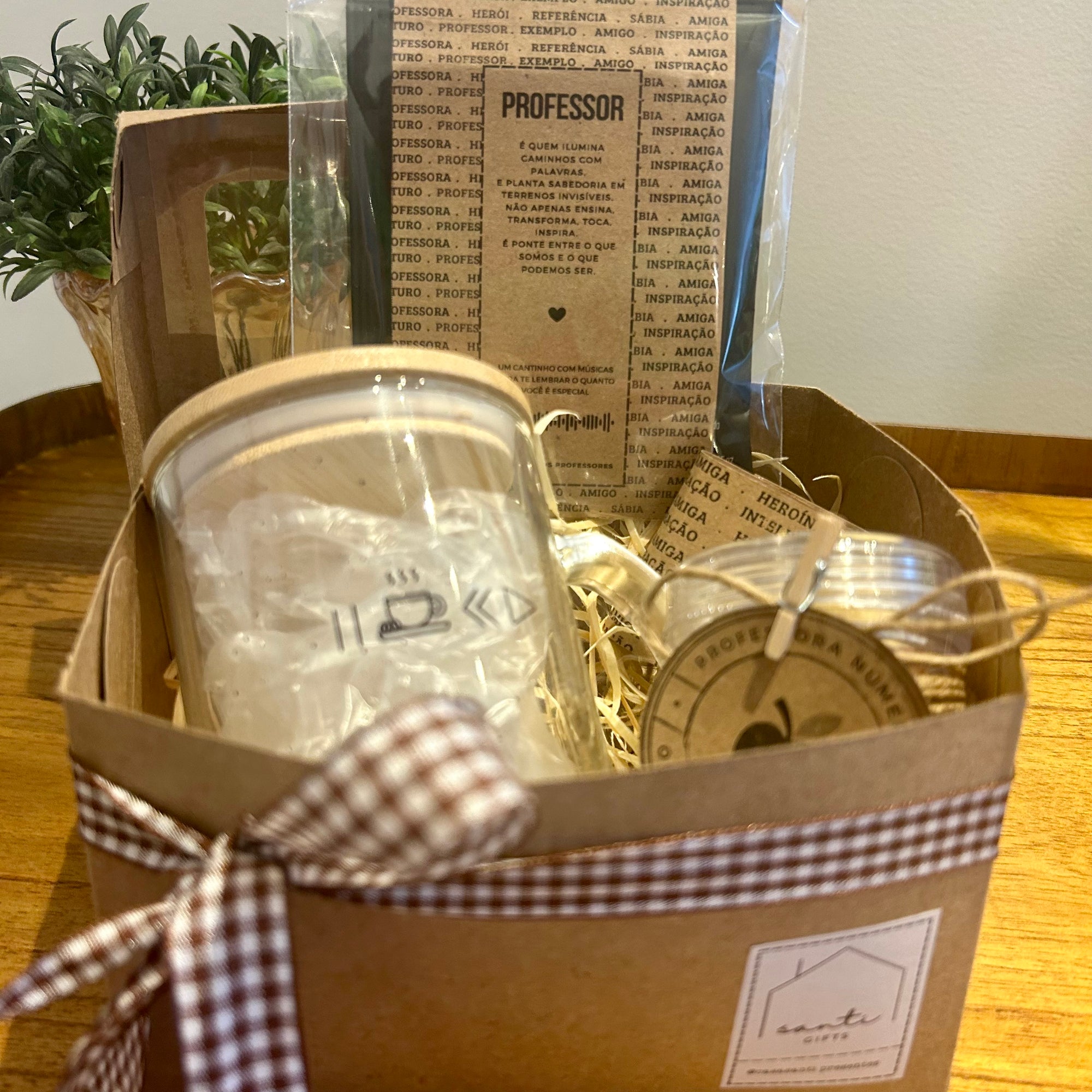 Box Carinho Dia dos Professores Caneca Pause com Tampa de Bambu