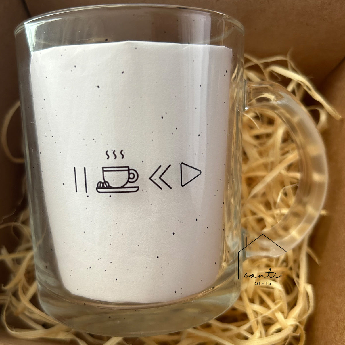 Caneca de Vidro Transparente Personalizada Pause 325ml