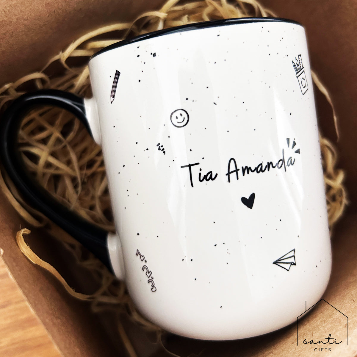 Caneca Ensinar Personalizada Dia dos Professores Alça e Interior Pretos 325ml