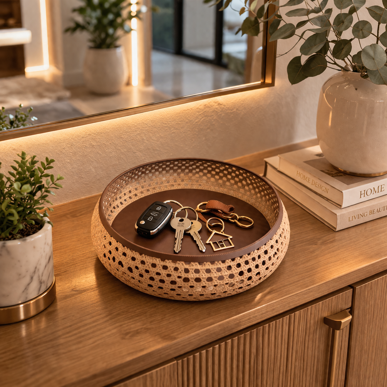 Organizador de Mesa Porta Chaves Cesto Porta Treco Estilo Palha Indiana